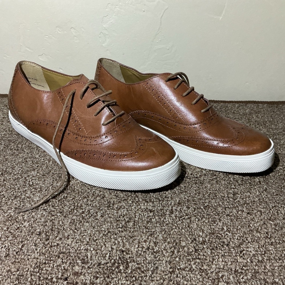 GH Bass Lacey Women Brown Leather Flats Shoes New 8 1/2 Lace Up Oxford 71-10278‎
